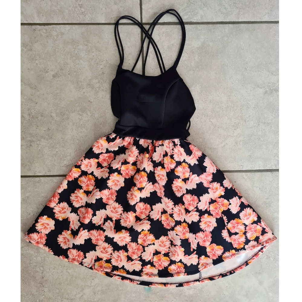 Navy floral dress with back detail